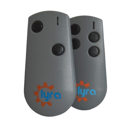 EMISOR LYRA: Elegancia y rendimiento en un mando para portales de 2/4 canales a 868 Mhz. Dimensiones compactas de 33x66x15 mm. Disponible en gris. Controla tu entrada con confianza y estilo.